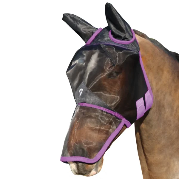 Hy Equestrian Mesh Full Mask with Ears and Nose - Black/Grape