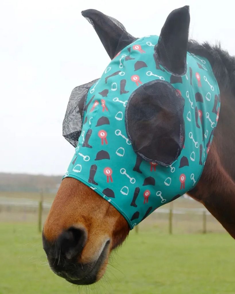 Hy Equestrian Lycra Boot & Bit Print Fly Mask