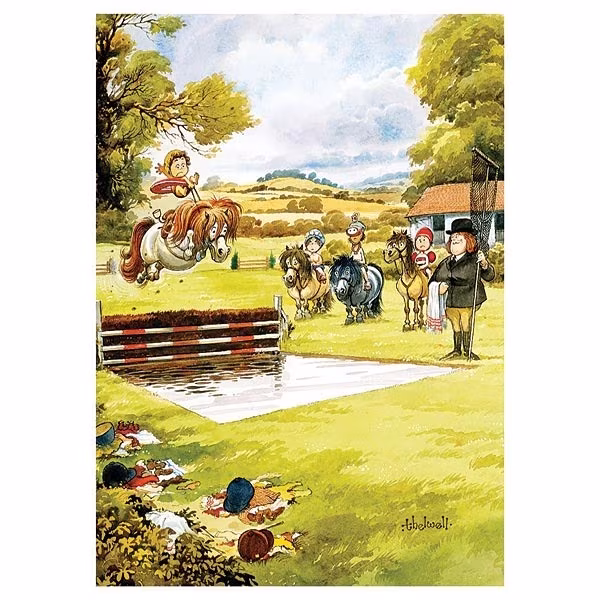 Thelwell Cartoon Greeting Card - Water Jump