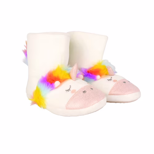 Unicorn Boot Slippers by Little Rider - White/Rainbow