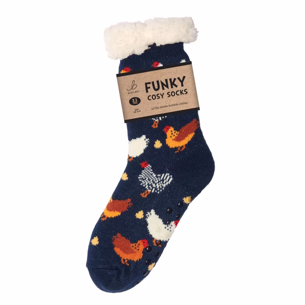 Bartleby Funky Sherpa Ladies Socks  - Colourful Chickens